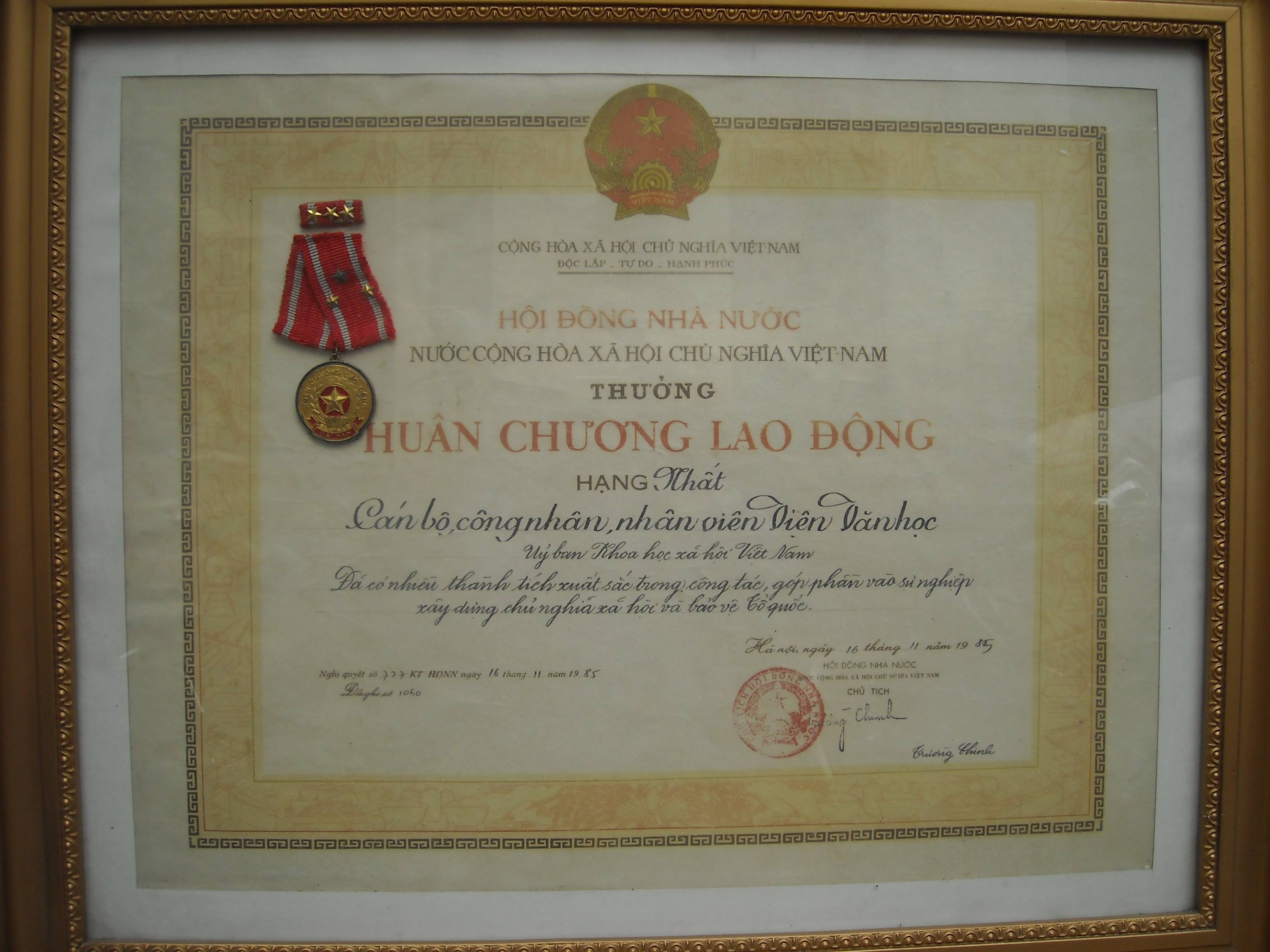 Huân chương Lao động Hạng Nhất (20/11/2013)